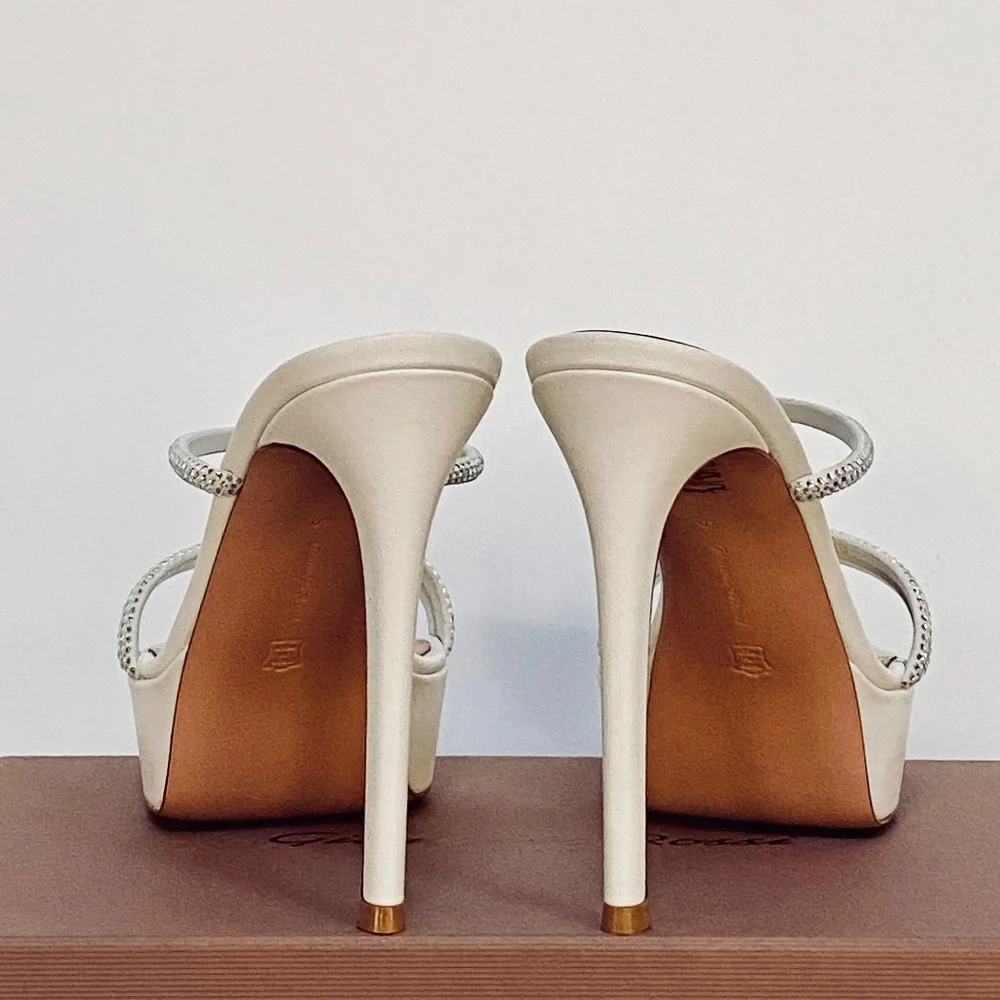 Gianvito Rossi White Cannes Crystal Platform Stiletto Sandals US9/IT39